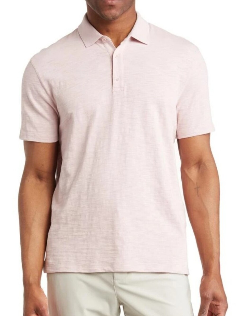 Vince Slub Cotton Short Sleeve Polo Shirt Pink Small Classic Fit